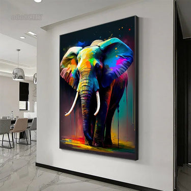 Vibrant Abstract Elephant Canvas Wall Art - InspiredGrabs.com